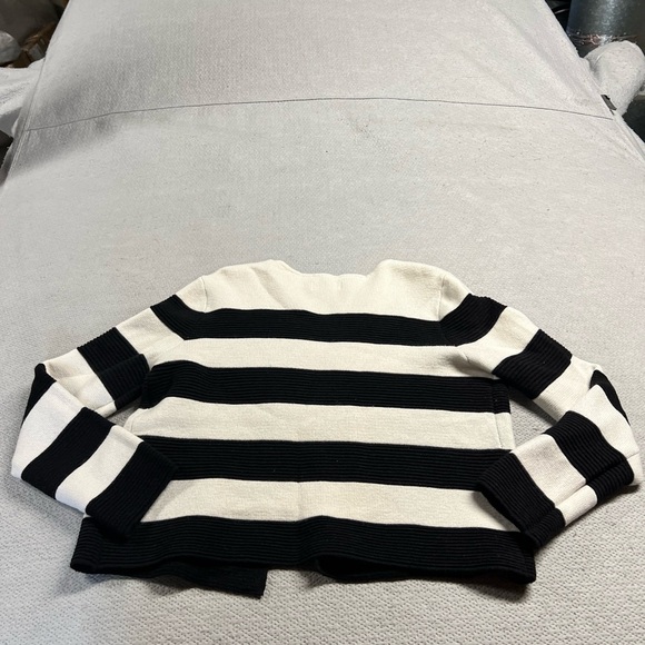 ELLE Black & White Striped Heavyweight Knit Open Sweater Cardigan Jacket Large - Picture 4 of 4